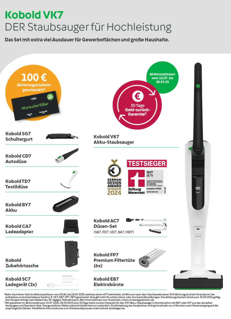 Vorwerk Kobold VK7: kabelloser Staubsauger für Hochleistung und Preisangebot.