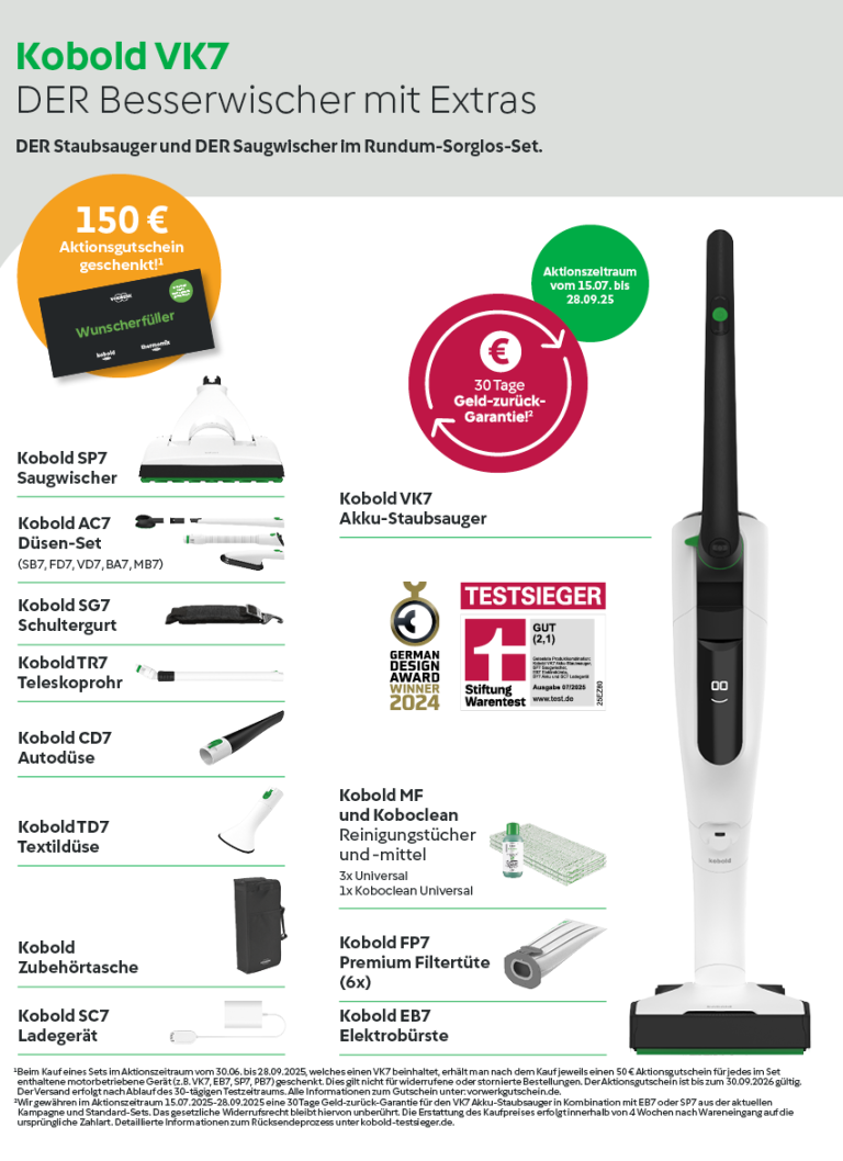 Vorwerk Kobold VK7: kabelloser Saubsauger Saugwischer mit Extras und Preisangebot.