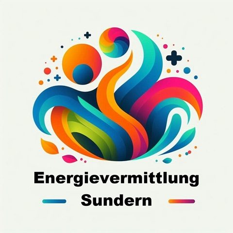 Bunte, abstrakte Darstellung von Energie und Bewegung mit dem Text "Energievermittlung Sundern".