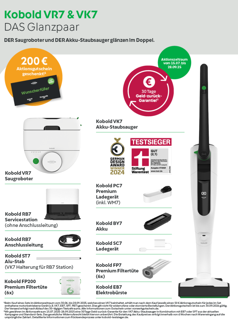 Vorwerk Kobold VK7: kabelloser Saubsauger Saugwischer Glanzpaar und Preisangebot.