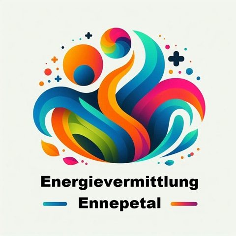 Energievermittlung Ennepetal Bunte Illustrationen von Menschen und Energie mit dem Text "Energievermittlung Ennepetal".