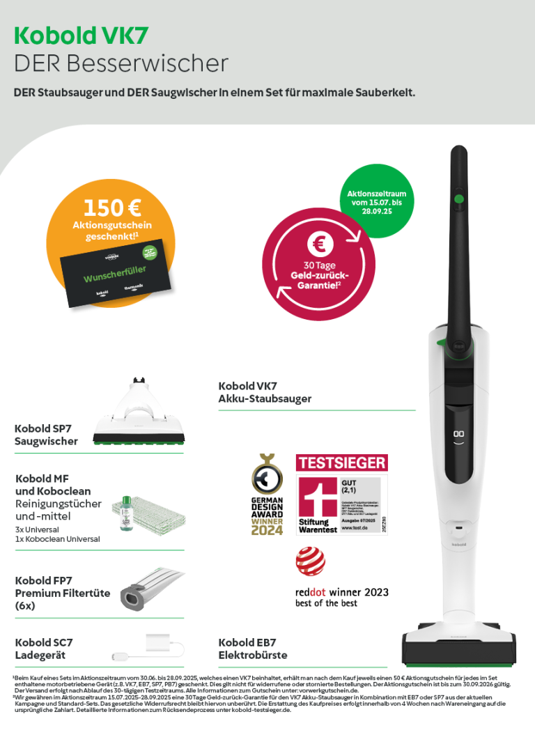 Vorwerk Kobold VK7: kabelloser Saubsauger Saugwischer mit Extras und Preisangebot.